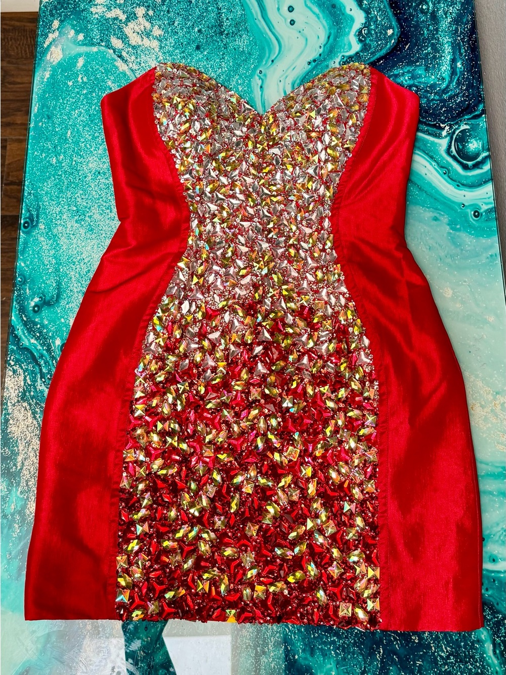 Jovani Red Strapless Crystal-Embellished Cocktail Dress - Picture 5 of 6